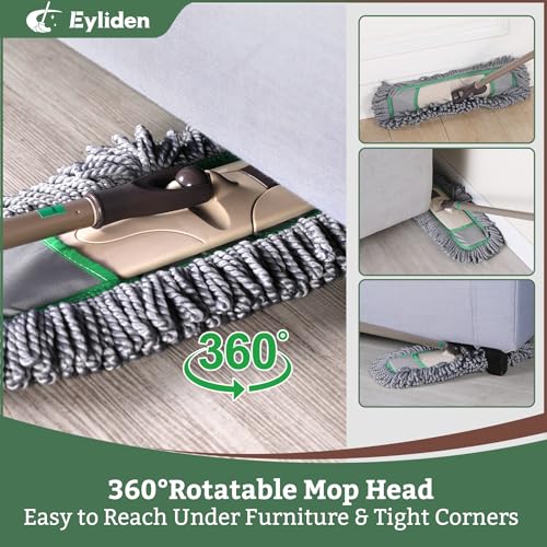 Eyliden Pro Dust Mop for Floor Cleaning, 3 Reusable Microfiber Thicker Pads