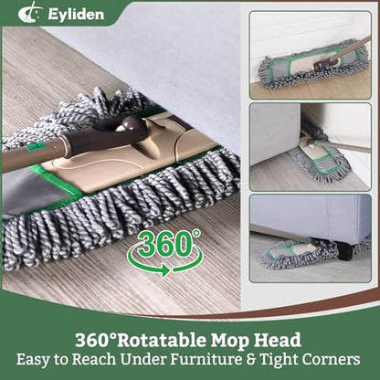Eyliden Pro Dust Mop for Floor Cleaning, 3 Reusable Microfiber Thicker Pads