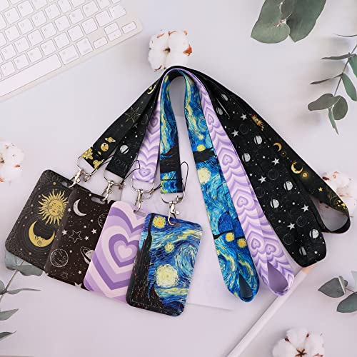 Blue Art ID Badge Holder Lanyard & Retractable Badge Reel Clip Cool Van Gogh Keychain for Women Men Girls for Keys ID Badges Nurse Neck School Lanyard ID Holder - color: Van Gogh