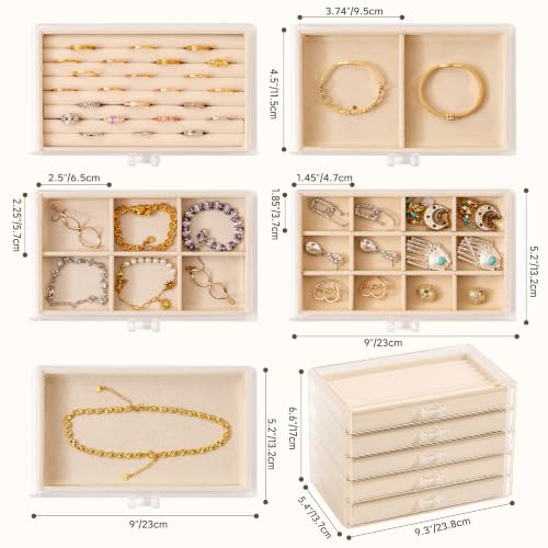 Frebeauty Acrylic Jewelry Box,5-Layer Jewelry Organizer with Drawers - color: Beige
