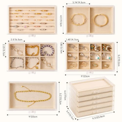 Frebeauty Acrylic Jewelry Box,5-Layer Jewelry Organizer with Drawers - color: Beige