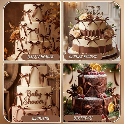30 Pack Brown Bow Cake Toppers Brown Ribbon Bows for Cake - color: Brown