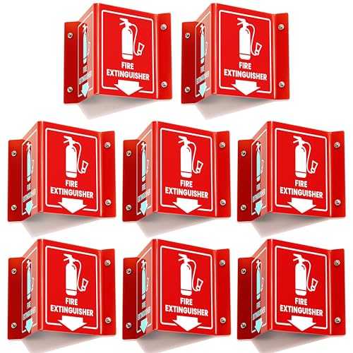 Fire Extinguisher Sign with Arrow, 3D Acrylic V Sign, Wall Mount, 8 Pack - color: Red Acrylic - Pack of 8