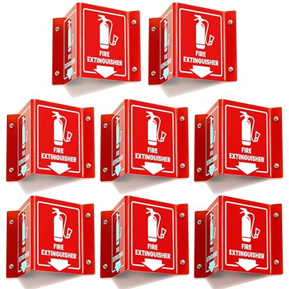 Fire Extinguisher Sign with Arrow, 3D Acrylic V Sign, Wall Mount, 8 Pack - color: Red Acrylic - Pack of 8