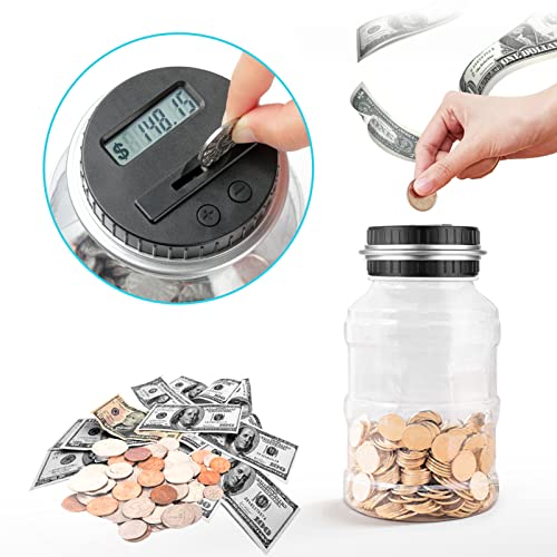 Large Piggy Bank for Adults Kids, Digital Coin Counting Bank LCD Counter - color: Silver