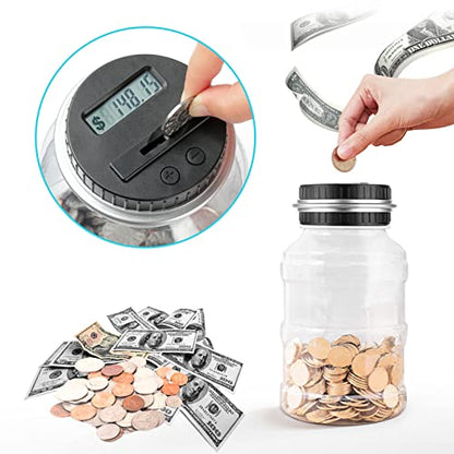 Large Piggy Bank for Adults Kids, Digital Coin Counting Bank LCD Counter - color: Silver