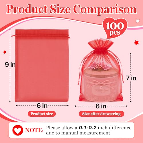 ANZNKU 100PCS Organza Bags 6x9, Red Small Mesh Gift Bags Drawstring Bulk - color: Red
