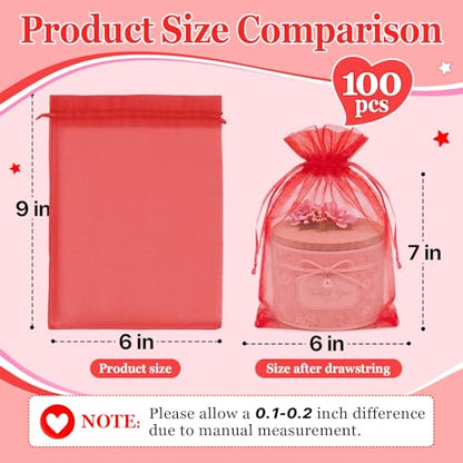 ANZNKU 100PCS Organza Bags 6x9, Red Small Mesh Gift Bags Drawstring Bulk - color: Red