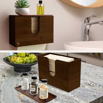 eBun Bamboo Paper Towel Dispenser with Removable Wooden Lid Tray, Brown - color: Brown