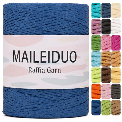 Raffia Yarn for Crochet Bags Raffia Ribbon for Gift Wrapping 2mm X 328 Yards Raffia String Paper Ribbon Yarn for Sun Hat Beach Bag Crochet Crafting DIY Crafts - color: G88 Royal Blue