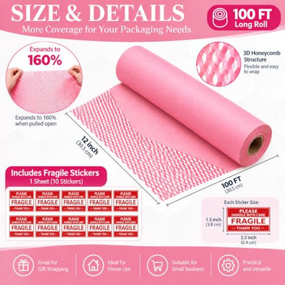 Pink Honeycomb Packing Paper, 12" x 100 ft, Gift Wrapping Paper - color: Pink, size: 12 Inch x 100 Feet