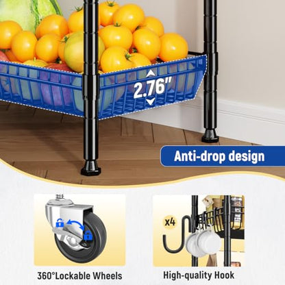 DurayLoly 7-Tier 300LBS Basket Wire Shelving Unit, Locking Wheels, Black - size: 72" H x 24" W x 14" D