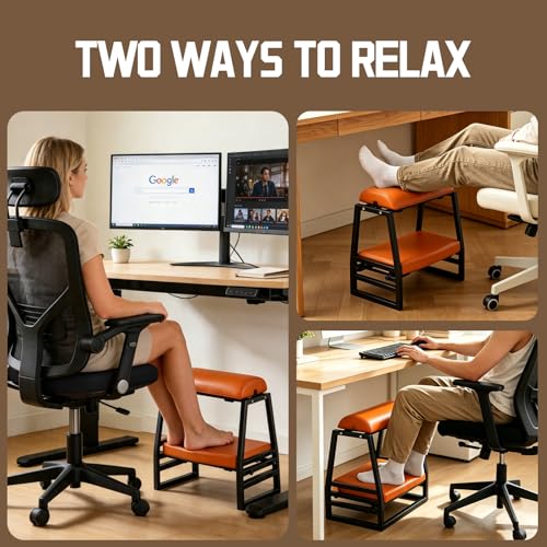 Under Desk Iron FootRest,Adjustable 9-Position Ergonomic Foot Stool-Orange - color: Orange