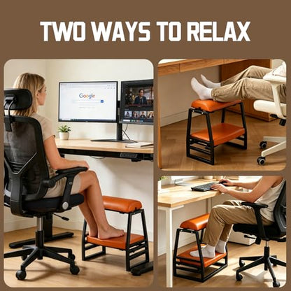 Under Desk Iron FootRest,Adjustable 9-Position Ergonomic Foot Stool-Orange - color: Orange
