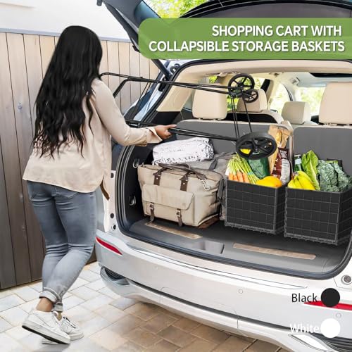 JIALIJIU 2-Tier Shopping Cart for Groceries with 360° Rolling Wheels - size: Jumbo-White 2 Tier