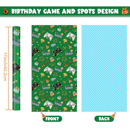 WERNNSAI Gaming Wrapping Paper Roll - 33 ft Birthday Reversible Wrap Paper - color: Game B