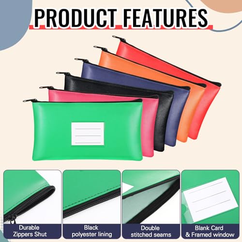 Paterr 6 Pcs Money Bags with Zipper, 11"x 6" Deposit Bank Bag, Multi Colors - color: Multi Colors