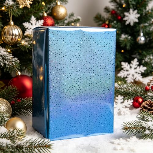 Vnaaem Blue Holographic Wrapping Paper Roll - Metallic Foil Stars Design Gift Wrap for Birthday Kpop Party Graduation Wedding Baby Shower(17 IN x 16.5 Ft) - color: Blue Metallic Stars