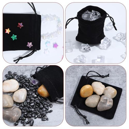 100pcs Black Velvet Drawstring Jewelry Pouches, 4” x 4.8” Small Gift Bags for Wedding Favors, Jewelry Storage, Party Treats & Travel Organizer