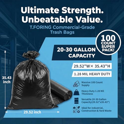 20-30 Gallon Trash Bags Bulk,30'' x 35'',1.28 Mil,Black,100 Ct - color: 20-30 Gallon | 100 Count, size: 120 Count(pack of 1)