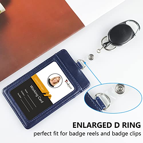 Teskyer Badge Holder with Lanyard, Leather ID Name Badge Card Holder with Lanyard for ID Badges, Vertical Blue - color: Blue, size: Vertical