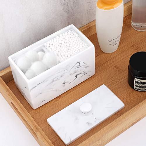 Luxspire Cotton Swab Holder, Dual Compartment Jar with Lid, Ink White - color: Ink White, size: 2 Compartments