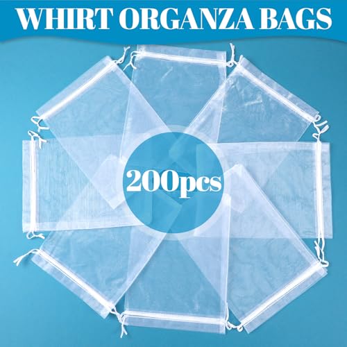 wutfuooo 200 Pcs Large Organza Bags 7 x 9 Inch Organza Gift Party Favor Packing Mesh Drawstring Gift Bags Jewelry Pouch Gift Wrapping for Valentines Christmas Wedding Shower Party Goodie,White
