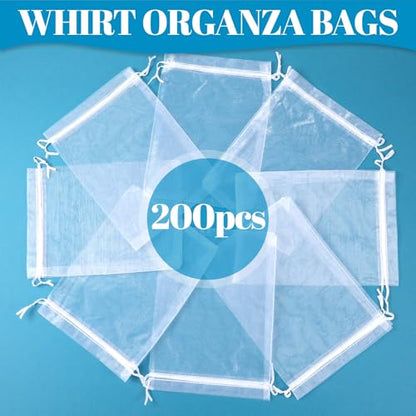 wutfuooo 200 Pcs Large Organza Bags 7 x 9 Inch Organza Gift Party Favor Packing Mesh Drawstring Gift Bags Jewelry Pouch Gift Wrapping for Valentines Christmas Wedding Shower Party Goodie,White