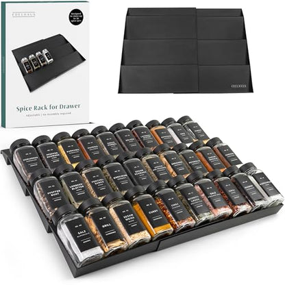 EDELHAUS Spice Drawer Organizer, Expandable Spice Rack for Drawer Black - color: Plastic Black