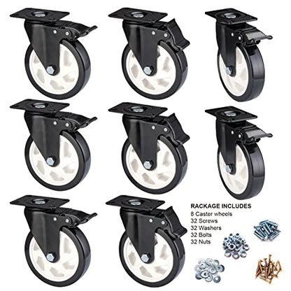 Caster Wheels-5 Inch Swivel Casters Set of 4 Heavy Duty with Brake - color: Black, size: 5"8pack Black