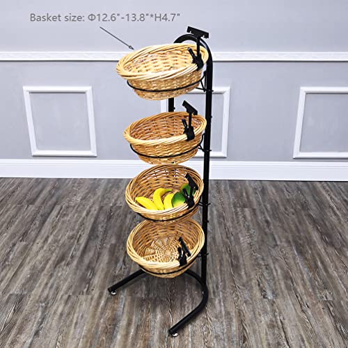 FixtureDisplays® 4 Tier Basket Stand, Sign Clips, Wicker Grocery Store Rack Display, Market Basket Rack Kitchen Toiletry Organizer 15.0" X 16.0 X 47.0 15603-TWO-TONE