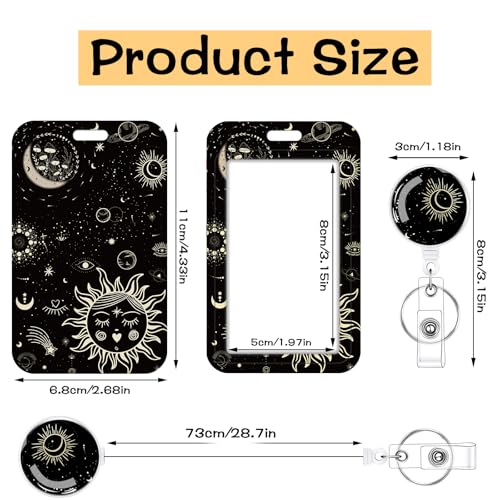 3 Set Moon Star Badge Holder with Retractable Reel, Retractable ID Badge Holders with Clip Card Holder Case for Nurse Teacher Women Office Gift for Coworkers - color: Sun Moon Star