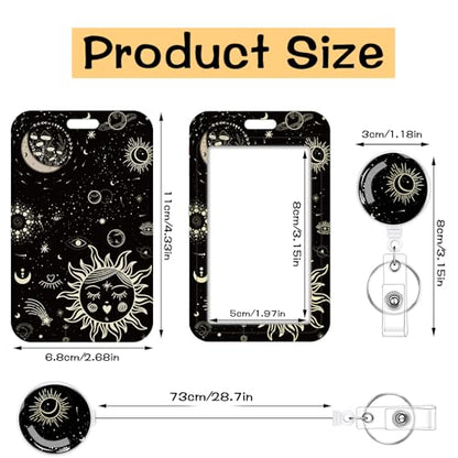 3 Set Moon Star Badge Holder with Retractable Reel, Retractable ID Badge Holders with Clip Card Holder Case for Nurse Teacher Women Office Gift for Coworkers - color: Sun Moon Star