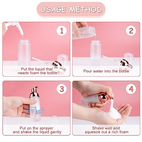 5PCS 50ml/1.7oz Clear Plastic Frosted Foam Bottles with Rose Gold Pump Head Empty Mini Soap Dispenser Refillable Mousse Bottles for Shampoo Shower Gel Hand Soap Foaming