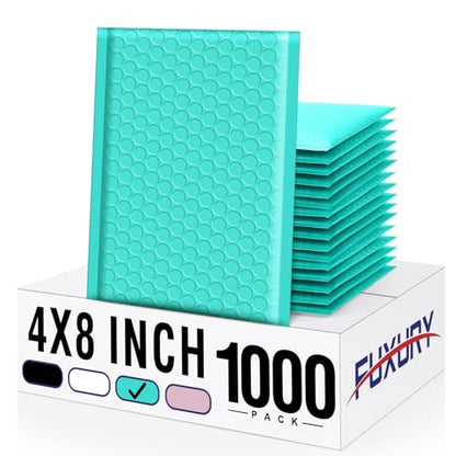 Fuxury Bubble Mailers 4x8" Teal Padded Envelopes 1000Pack - color: Teal, size: 4x8" 1000PC