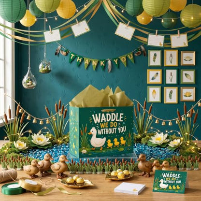 Hkshaoda Waddle We Do Without You Duck Gift Bag Set with Tissue Paper and Card, Large Farewell Party Favor Bags for Goodbye, Retirement, Graduation, Teacher Appreciation, Coworkers and Friends