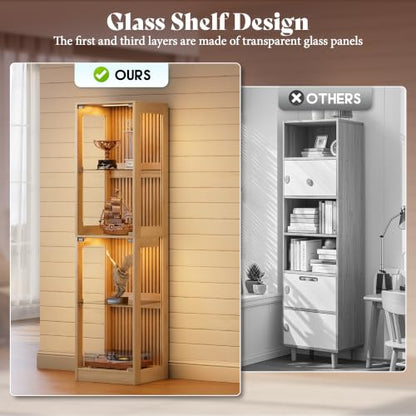 AMERLIFE 16-Inch RGB Glass Display Cabinet 70 H x 16 W x 16 D in - color: Wood, size: 16×16×70in