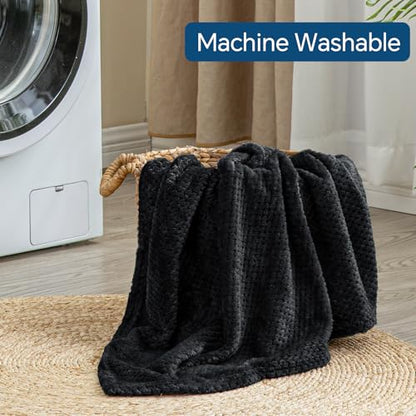 BEDELITE Travel Blanket with Bag, Jacquard Fleece Blanket 65"x40", Black - color: Black
