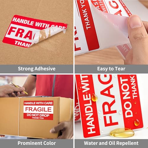 3"X2" Fragile Stickers for Shipping and Moving, Fragile Handle with Care Labels Warning Stickers, Permanent Adhesive (500 Labels, 1 Roll) - size: 2"x3"