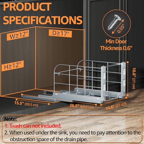 Pull Out Trash Can Under Cabinet for 40 Qt Bin, Soft Close Slides - size: A-Single