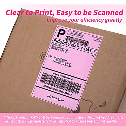 4x6 Thermal Direct Shipping Label, 4''x 6'' Fan-Fold Labels, 500 Pcs - color: Pink