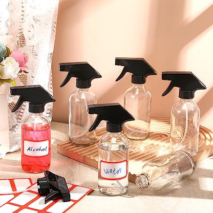 Norme 24 Pcs 8 oz Glass Spray Bottles with Funnels Labels, Clear - color: Clear