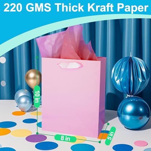 MOXARYSU 4Pcs Small Medium Gift Bags With 8 Tissue Paper 8x5x10 Inch - color: Pink+Purple+Deep blue+Sky blue