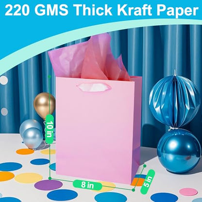 MOXARYSU 4Pcs Small Medium Gift Bags With 8 Tissue Paper 8x5x10 Inch - color: Pink+Purple+Deep blue+Sky blue
