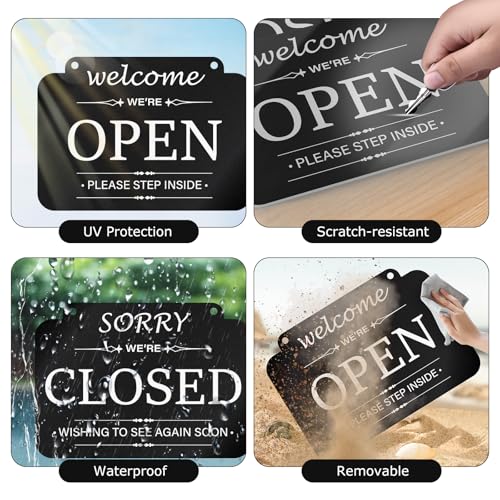 Open and Closed Sign Acrylic Black Double Sided 11 × 7 Inches - color: Black