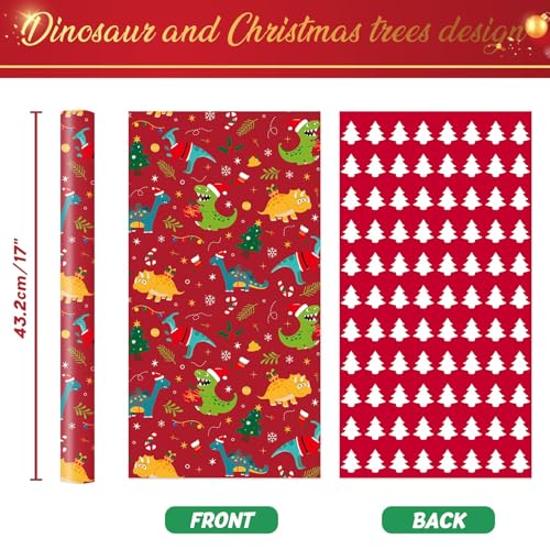 WERNNSAI Dinosaur Christmas Wrapping Paper Jumbo Roll 33 ft Cute Dino Kids - color: Christmas Dinosaur A