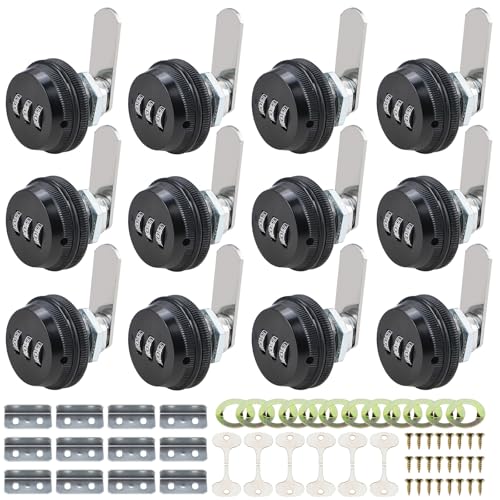 RealPlus Combination Cam Locks 3/4" Cylinder Cabinet Lock Security Combi-Cam Locks Password Coded Lock Secure Files Drawers RV Storage (12 Pack, Black) - color: Black, size: 12pcs 3/4"