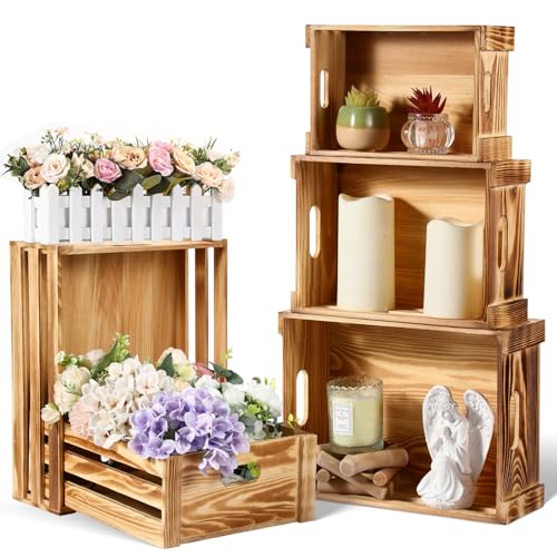 CroBlissful 5 Pack Wooden Crates for Display Nesting Crates, Natural - color: Natural