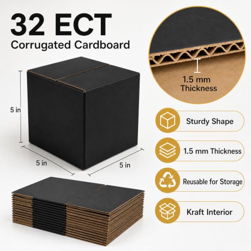 5x5x5 Black Shipping Boxes, Pack of 35 - size: 5"x5"x5"