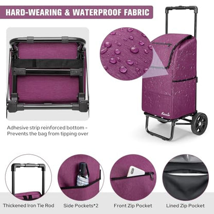 KEDSUM 2-in-1 Shopping Cart,330LB Foldable Grocery Cart with Wheels,Purple - color: Purple